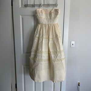 BHLDN hitherto cotton x silk Cream Strapless Lace-Trim Midi Dress